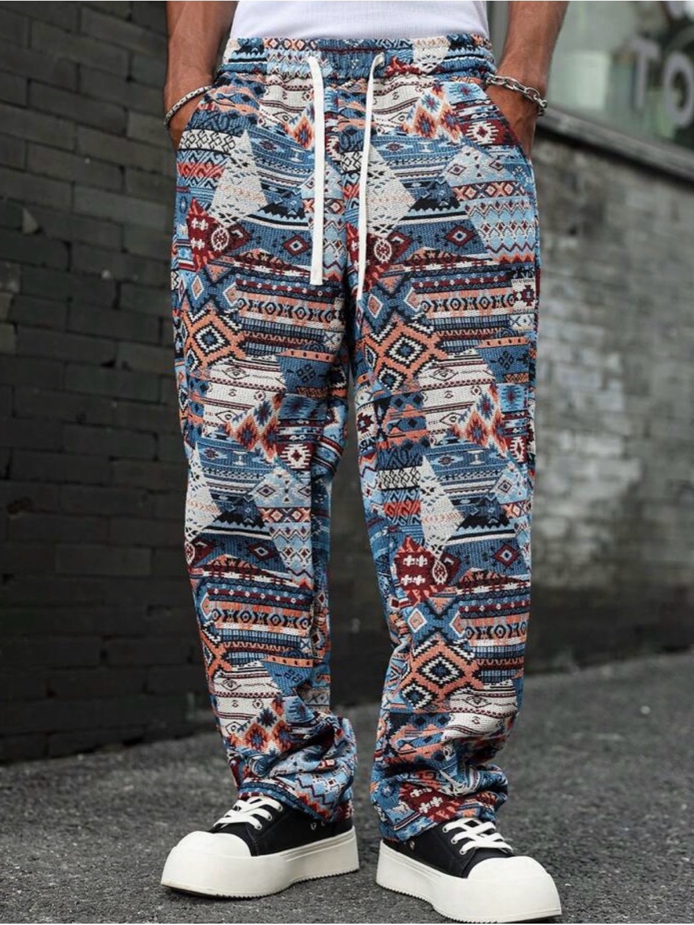 Men's Aztec Print Casual Jogger Pants - Blue Multi